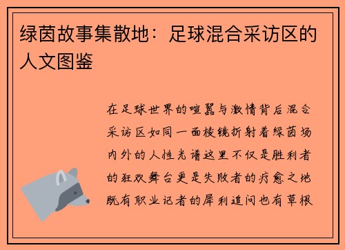 绿茵故事集散地：足球混合采访区的人文图鉴